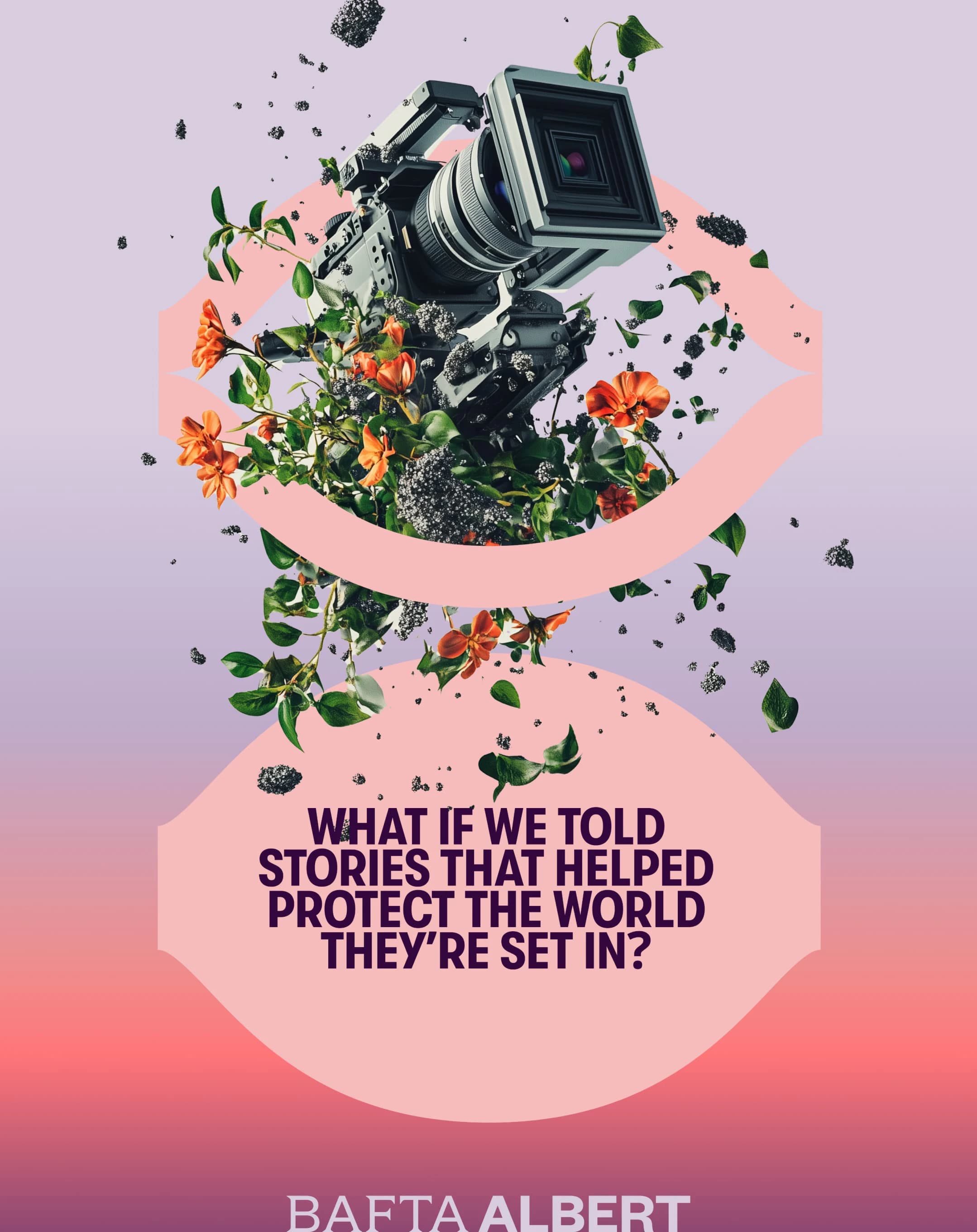 Poster: a camera bursting out of soil and flowers